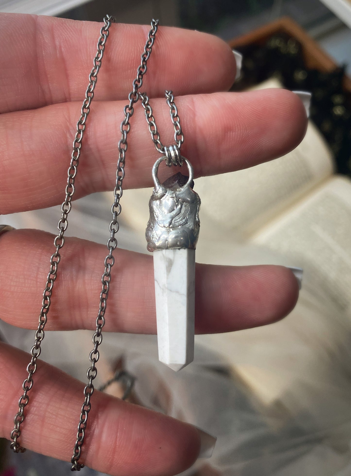 Icy Howlite and Moonstone Pendant
